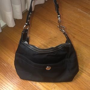COACH black leather and nylon mini hobo